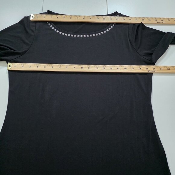Tahari Top Womens L Black SS Studs Stretch Whimsigoth Office Mature Logo Capsule - Picture 4 of 16